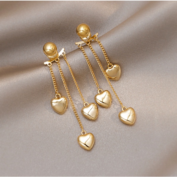 ANTING KOREA TUSUK TITANIUM WANITA TASSEL HEART ANTING TUSUK PANJANG RUMBAI WARNA GOLD AKSESORIS FASHION IMPORT ANT57