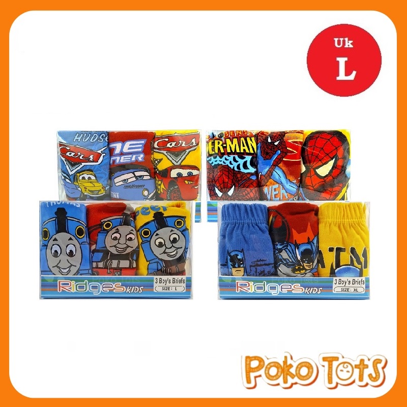 Ridges Boy's Briefs Character Size L (LARGE) Isi 3 Celana Dalam Karakter Anak Cowo CD Laki-Laki
