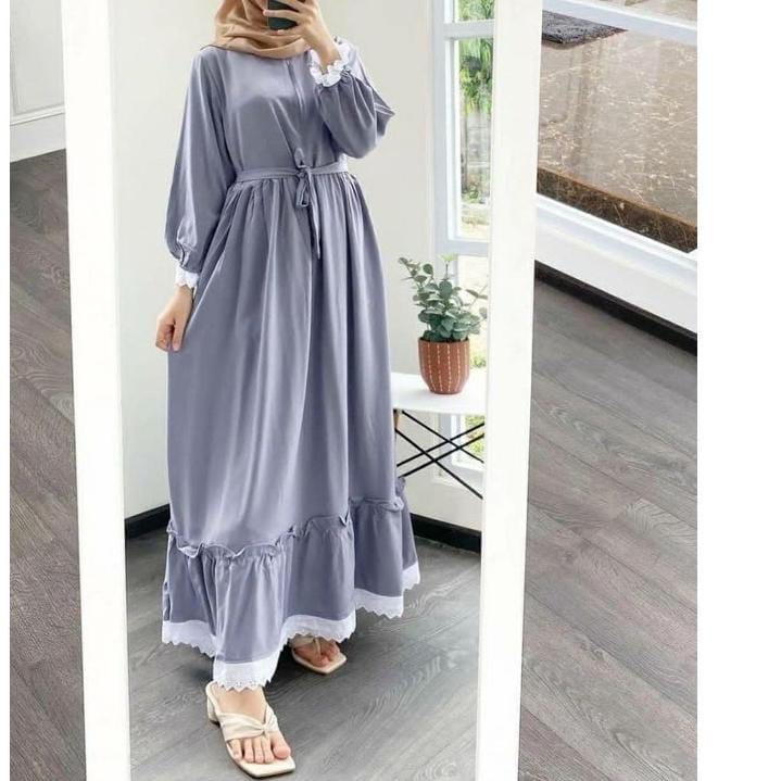 Baju Gamis Wanita Muslim Terbaru Sandira Dress cantik Murah kekinian GMS01 WN-SEGINA ABU