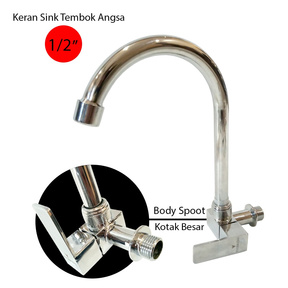 Kran Angsa Dapur Cuci Piring Chrome - 1/2 Inch - High Quality Keran Dinding Angsa/Keran Tembok 1/2&quot;