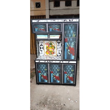 stiker rak kaca lemari motif bunga merah