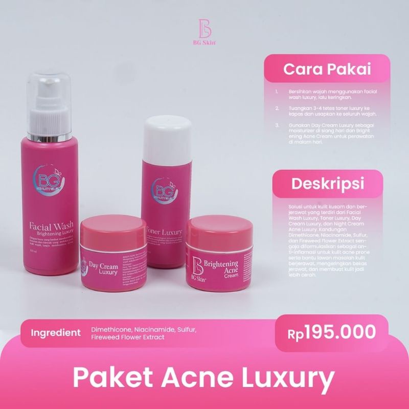 PAKET ACNE SENSITIF/ LUXURY/ BRIGTHENING BEAUTY GLOW SKINCARE ORIGINAL 100% BG SKINCARE-2