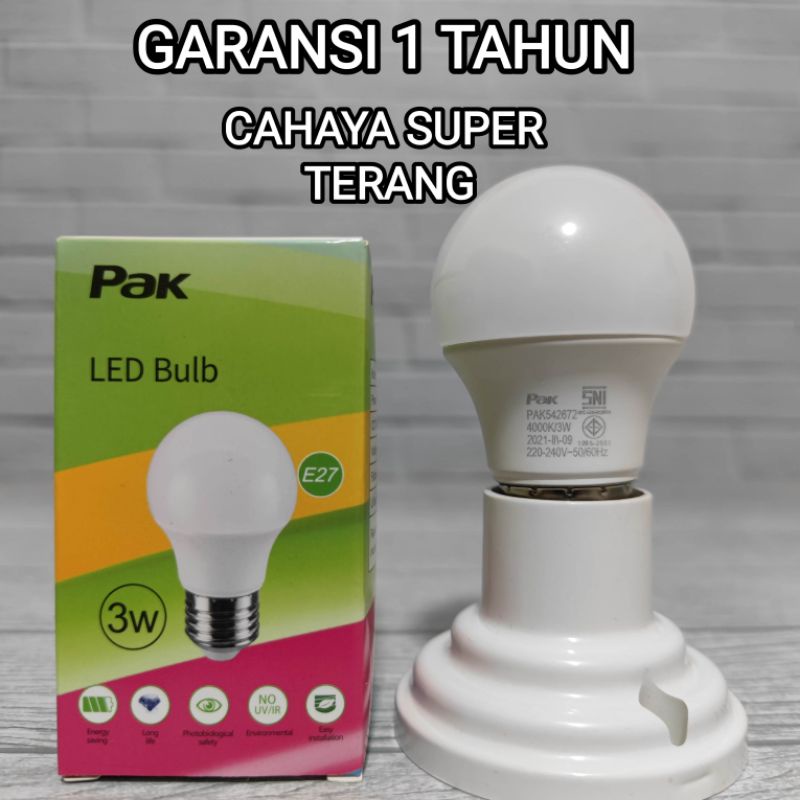 PAK LAMPU LED BULB 3W 3 WATT GARANSI 1 TAHUN SNI