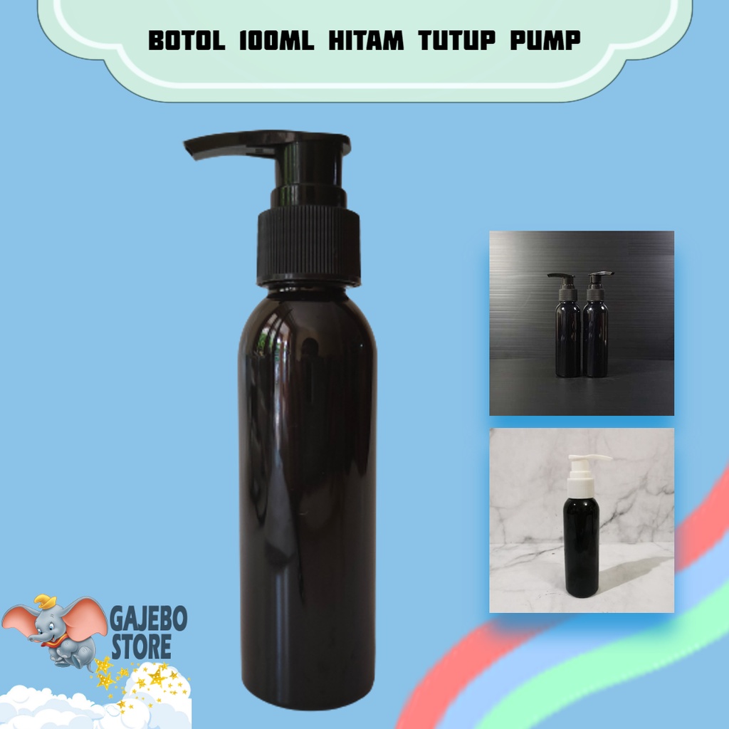 BOTOL PLASTIK 100ML HITAM TUTUP PUMP / BOTOL HITAM 100ML PUMP BOTOL ISI ULANG