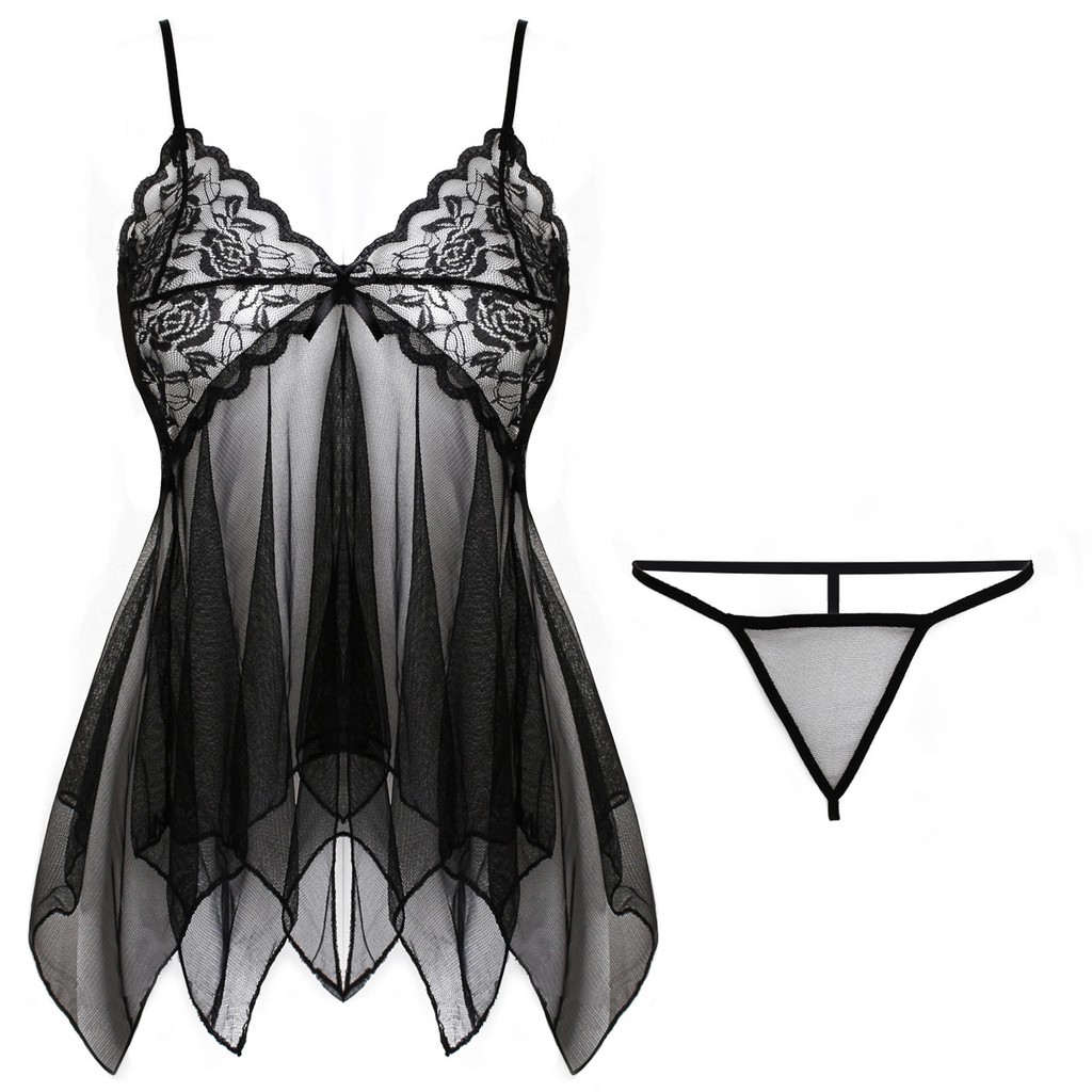 d1976 Lingerie Baju Haram Lingeri All Size S M L Lingrie Bahan Lace OFL-F165-Hitam