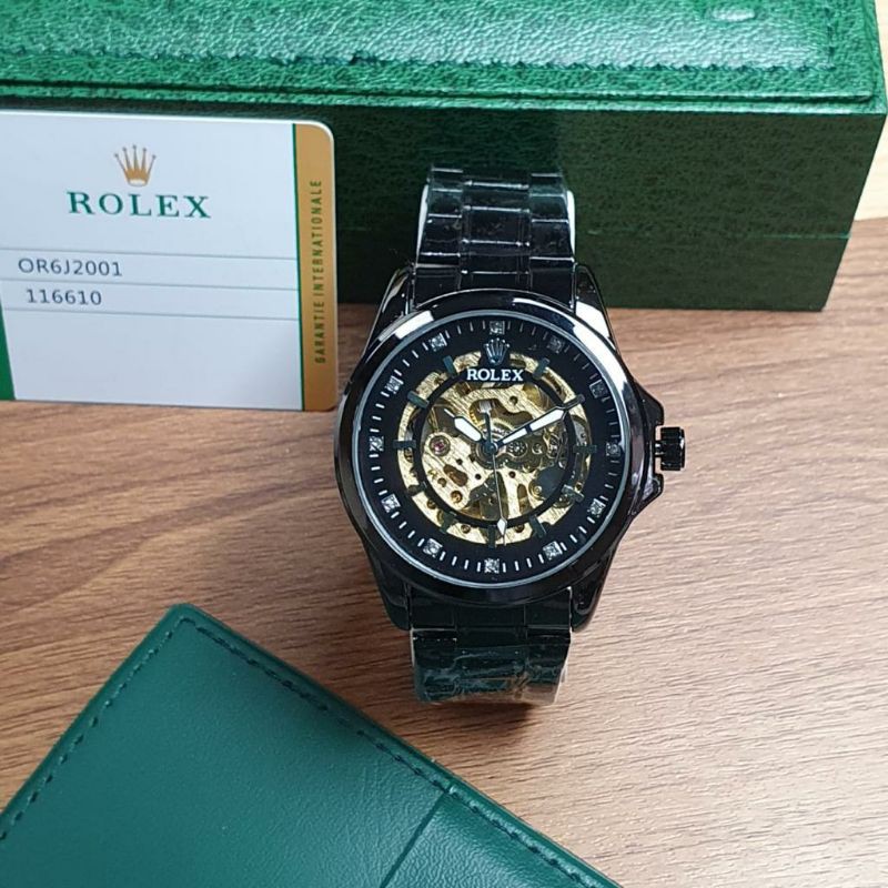 Jam tangan pria-New rolex automatic fullset,Strap stailess steel back-Mesin transparan
