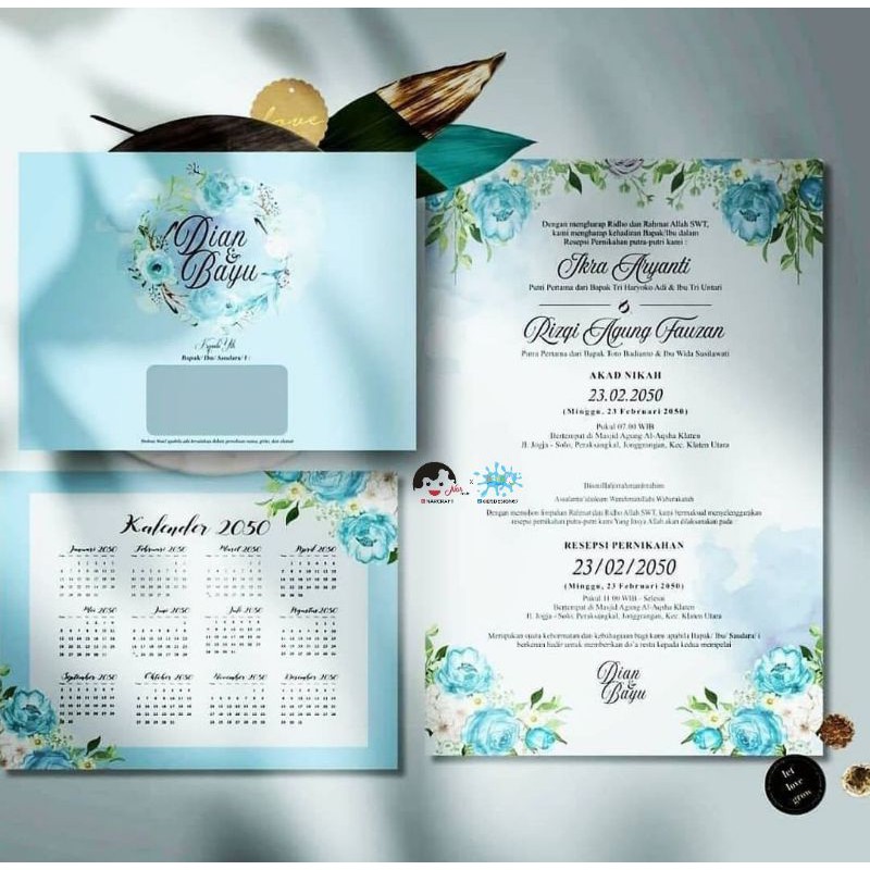 Jual SAMPLE / CONTOH UNDANGAN PERNIKAHAN RUSTIC WATERCOLOR NARCRAFT