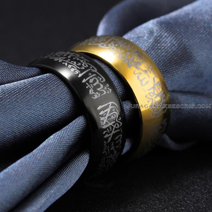 ORIGINAL Cincin Titanium Islami - Syahadat - Warna Hitam [GRATIS GELANG] 887