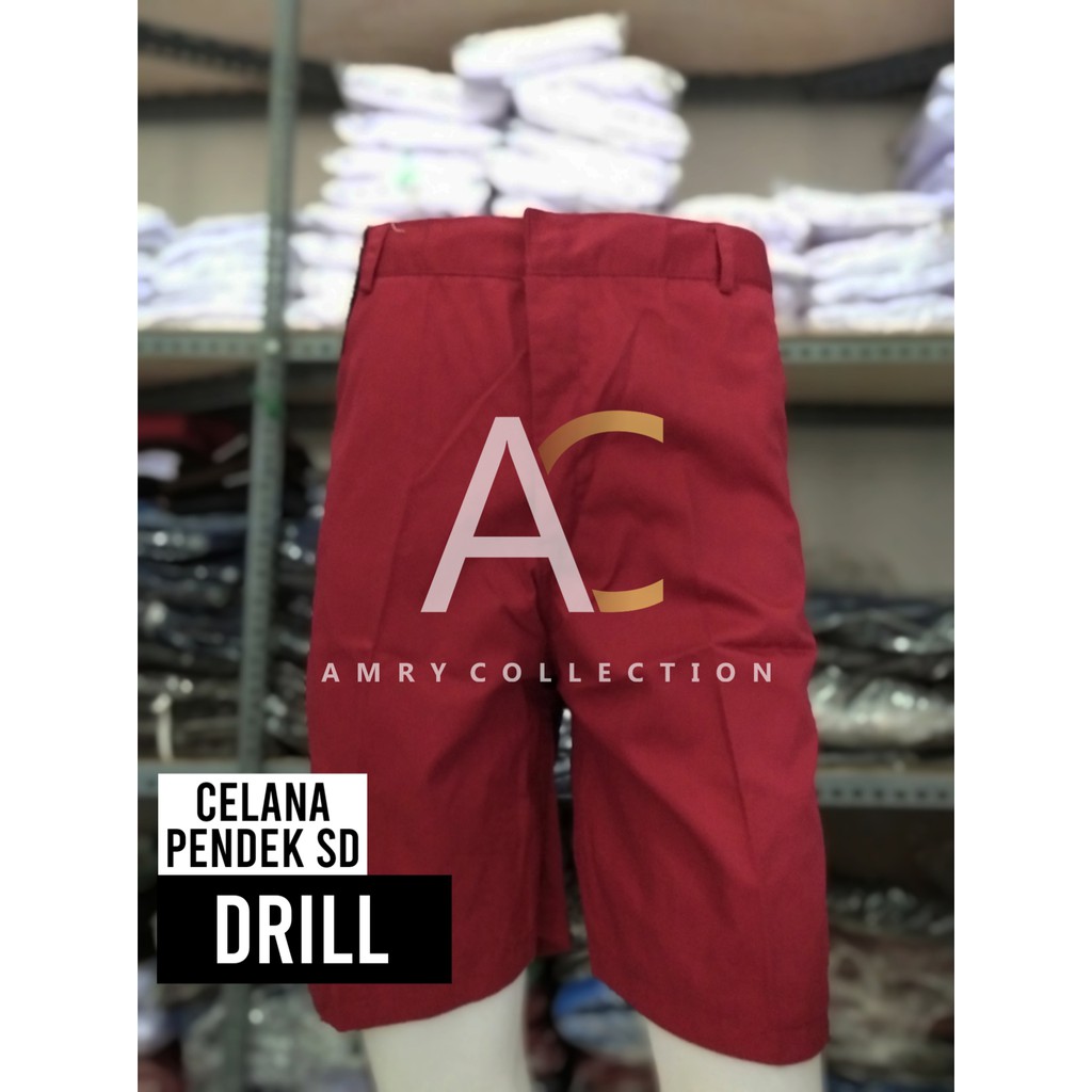 Celana SD Pendek Karet Merah Coklat Pramuka Celana Pinggang Karet