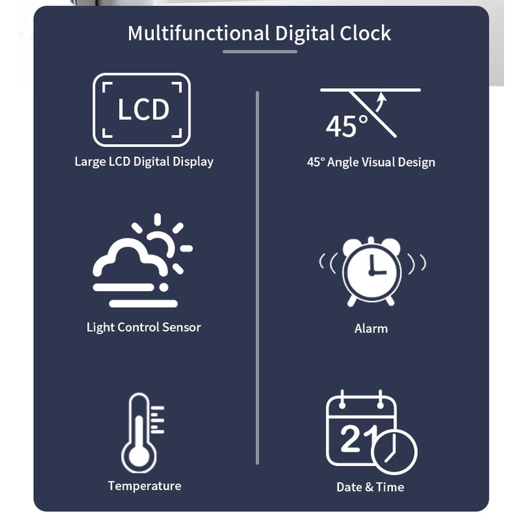 Jam Meja Digital / Jam Weker Pintar / Jam Meja Penginderaan Cahaya Cerdas Digital