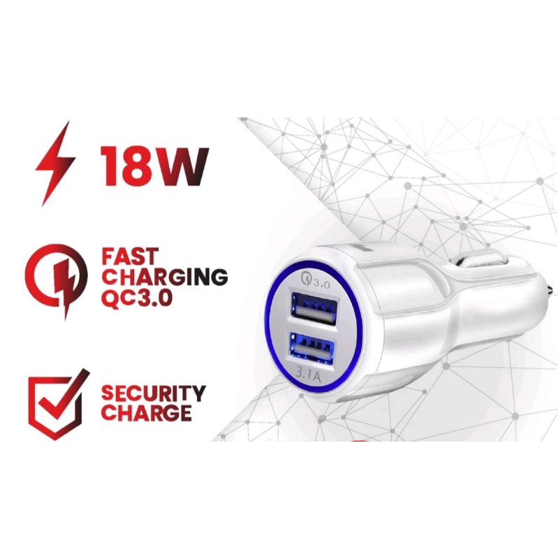 Charger Mobil Fast Charging 2 Usb / Charger Qualcomm Quick Charge 3.0