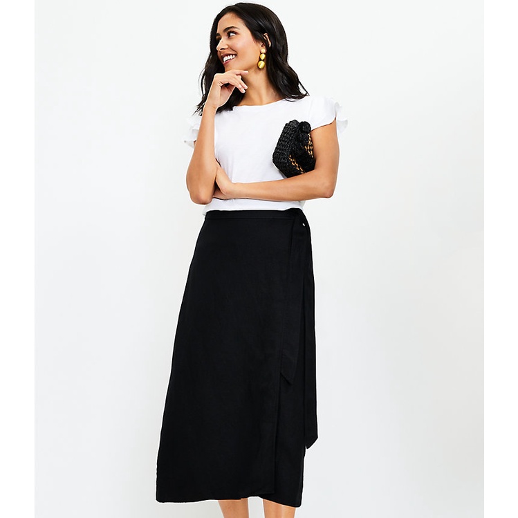 LOFT WOMEN Midi Wrap Skirt Black