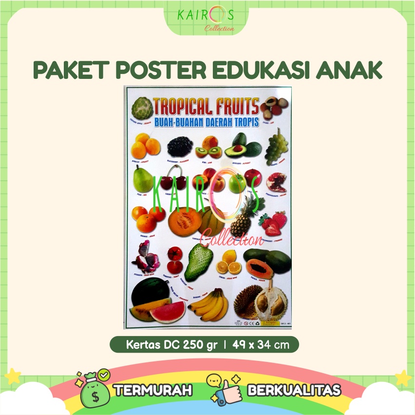 Paket 6 Poster Dinding Edukasi Anak Belajar Doa, Angka, Buah, Hijaiyah, Huruf ABC, Binatang