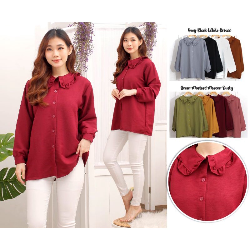 Kemeja kerah crinkle | kemeja kerah polos wanita