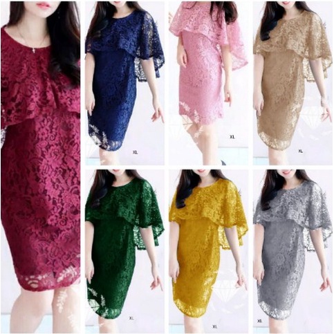 dress pesta kondangan full brukat/dress pendek tile kondangan