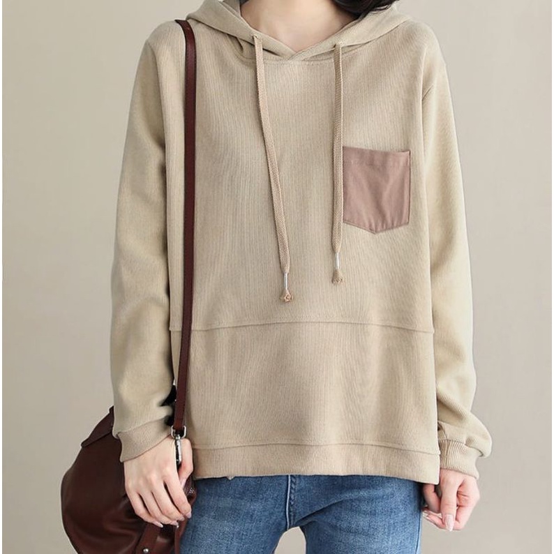 Sweater Wanita Hoodie | Kayle Pocket Hoodie Sweatshirt | Pakaian Wanita Korean style