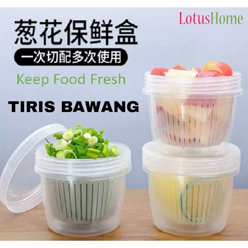 Toples Bulat Transparan plus Saringan Penyimpanan Bawang Sayur Serbaguna