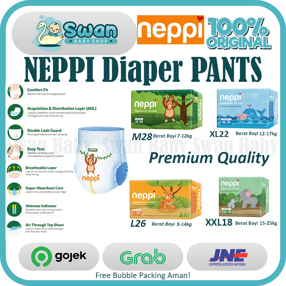 Neppi Baby Premium Diapers Pants - M28 / L26 / XL22 / XXL18