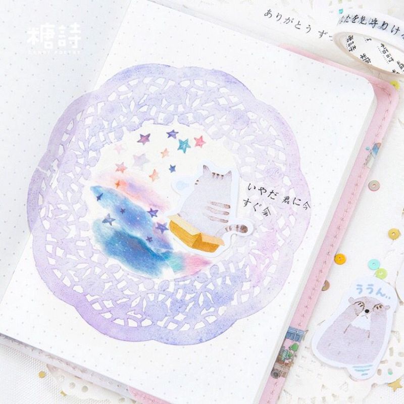 46/45Pcs Stiker Box Motif Cute Animal Donut Weather Scrapbook Jurnal Diary