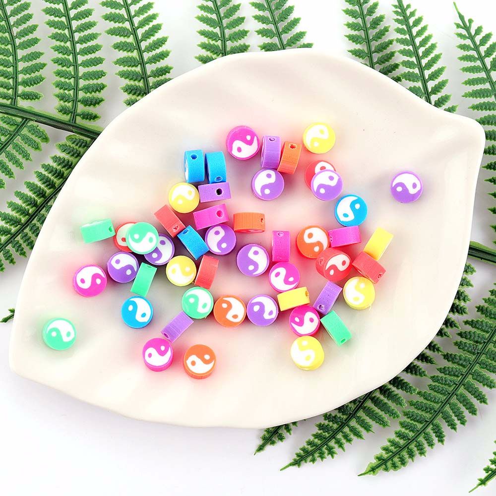 Needway  9 mm Round Beads Candy Color DIY Jewelry Making Yin Yang Eyes Loose Beads Necklace Bracelet Tai Chi Earring Handmade 50 Pcs Needlework Beads/Multicolor