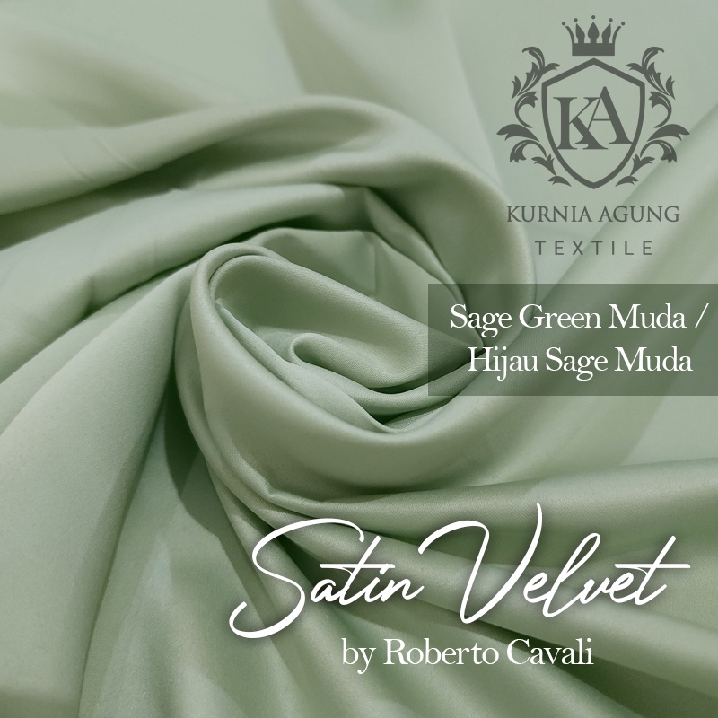 Kain Satin Velvet Silk Premium SAGE GREEN HOT Satin Bridesmaid Bahan Puring Gaun Meter dan 0.5 Meter Lebar 150cm