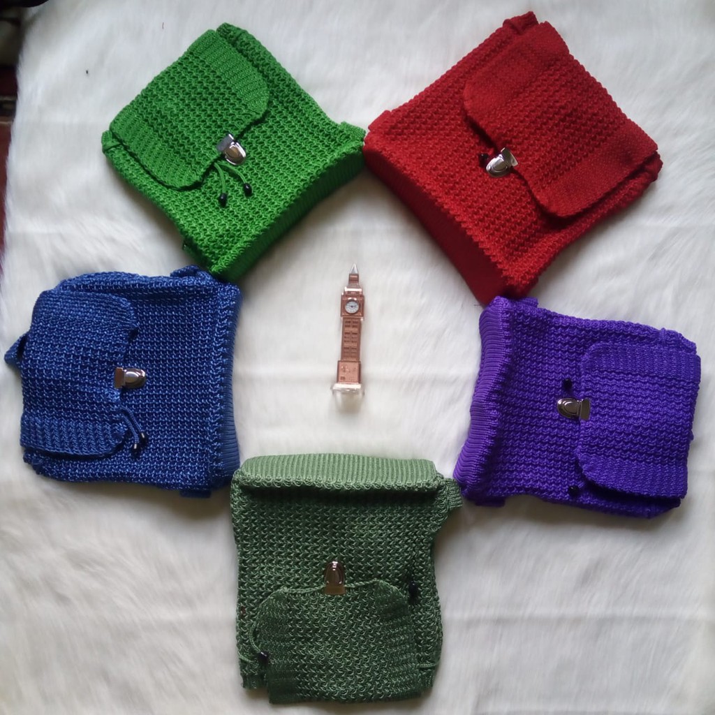 Tas Ransel Gendong BackPack Multifungai Wanita Cewek Perempuan Pria Cowok laki-laki Rajut Polos A09