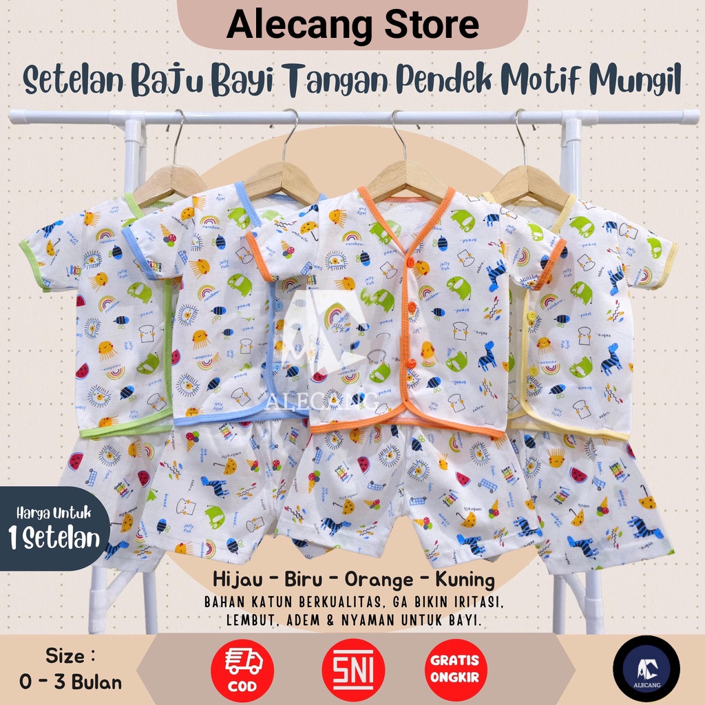 Setelan Baju Bayi Tangan Pendek Motif Size 0 - 3 Bulan merk MUNFGIL - MOTIF