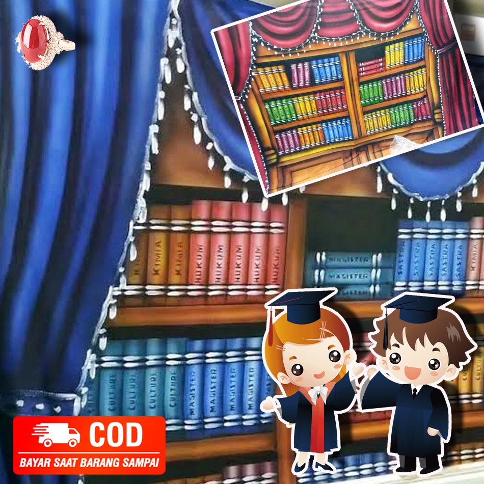 layar background foto kain size  2, 5 X3meter Rak Buku