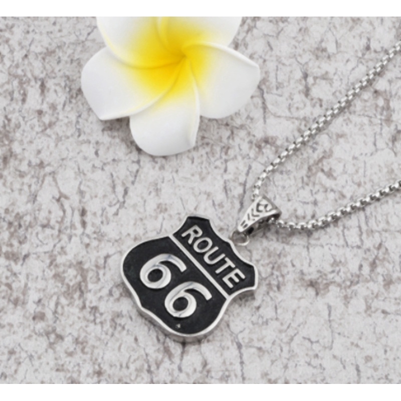 Men Route 66 Charm Pendant Us Highway Legend Biker Road Hip Hop Necklace Jewelry