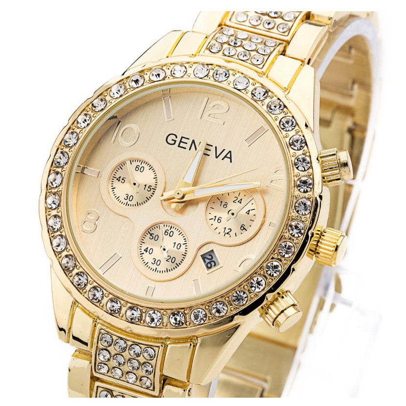 JAM TANGAN WANITA RANTAI STAINLESS GOLD GENEVA PESTA CENTURY JAM073G1 KECIL ORI IMPORT KOREA MURAH