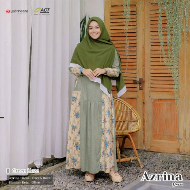 Azrina  Gamis Katun madina Kombinasi Katun Jepang [Yasmeera ]
