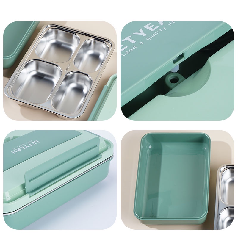 Letyeah &amp; Kaizenliving Lunch box 304 stainless steel kotak makan 4 girds anti tumpah /free sendok dan sumpit