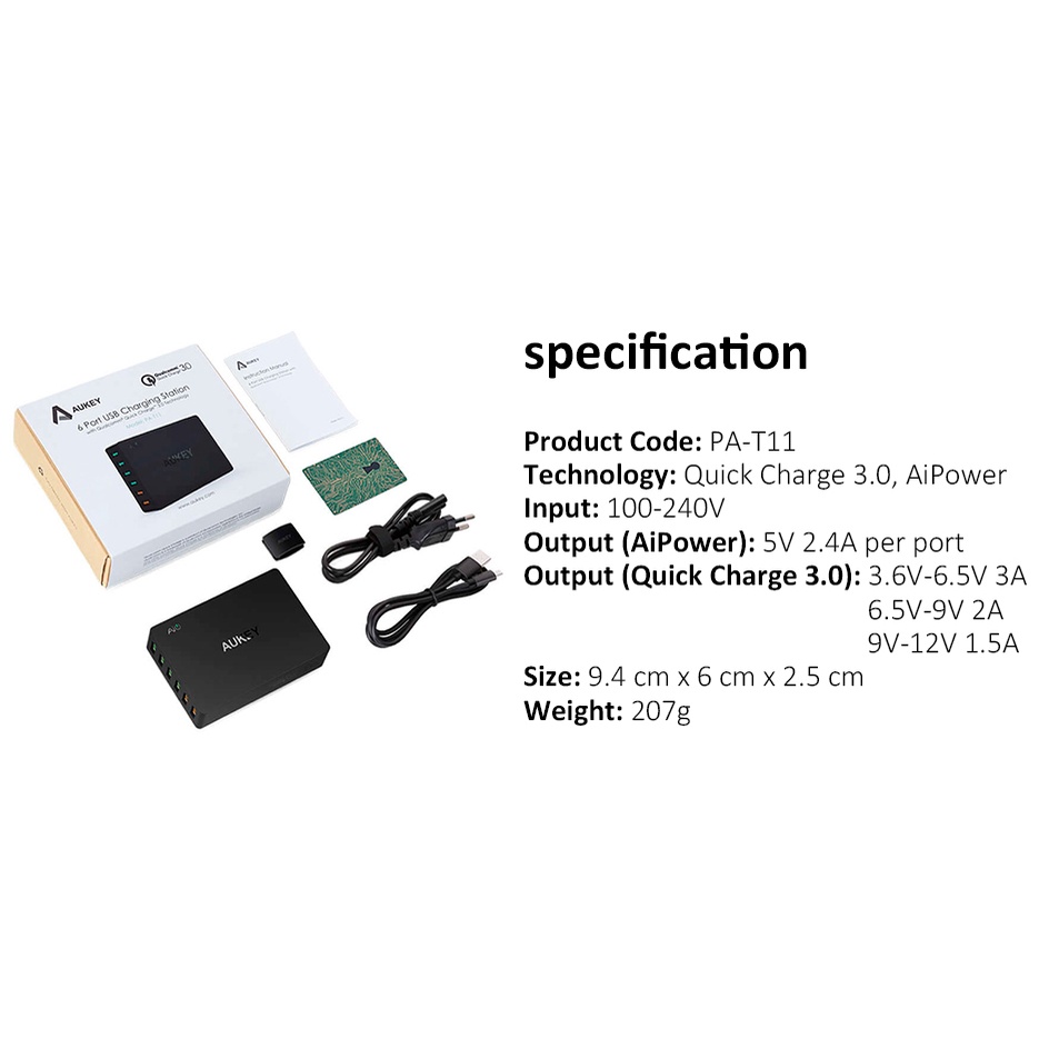 Aukey PA-T11 Charging Station 6 Port USB 3.0 60W Quick Charge