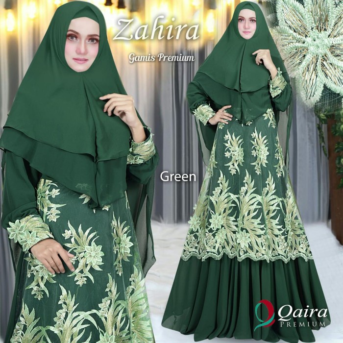 PREMIUM GAMIS WANITA MUSLIM SYARI NEW ZAHIRA GOLD GAMIS BORDIR CANTIK ORIGINAL - HIJAU