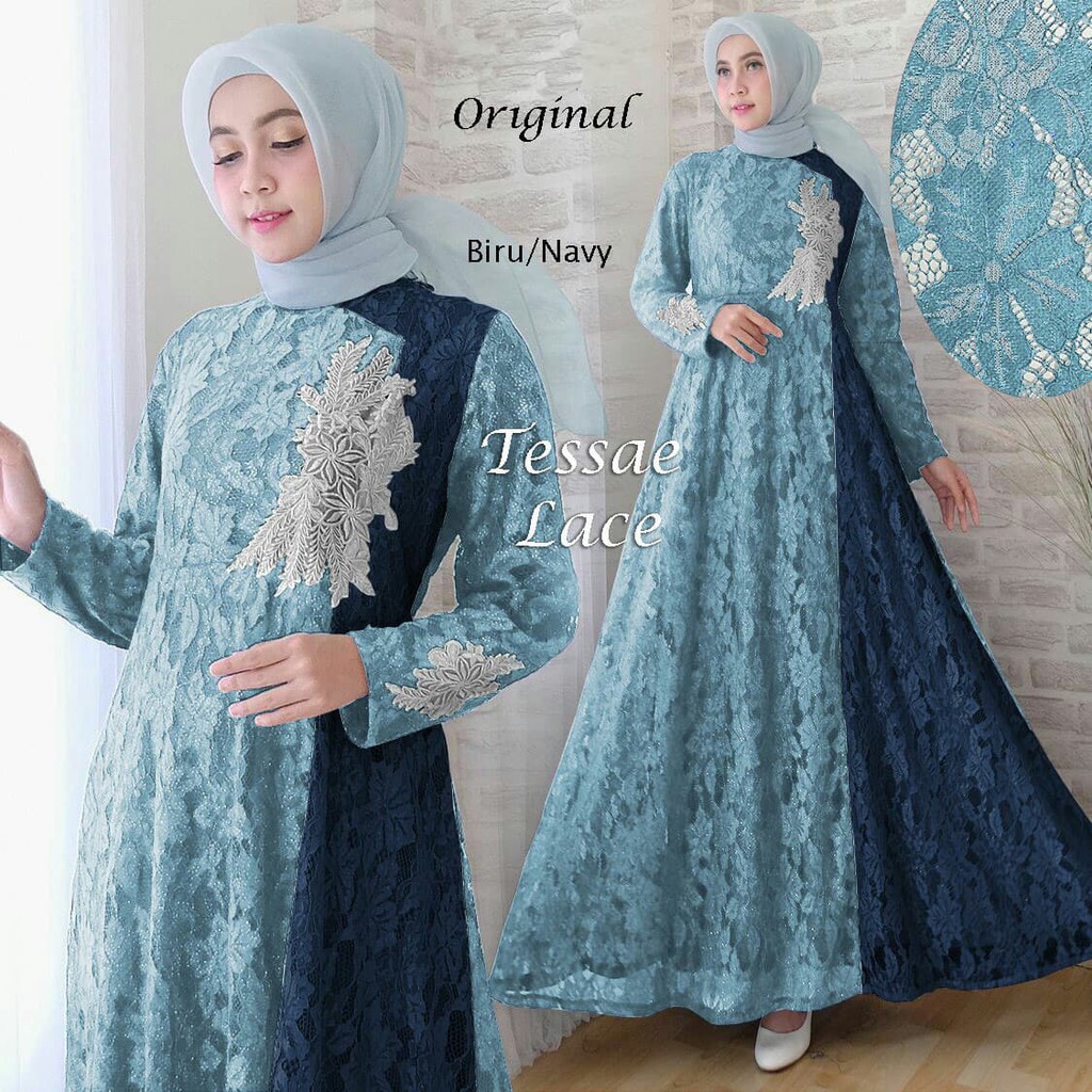  Baju  Gamis Brokat Warna  Biru  Muda Hijab Muslimah