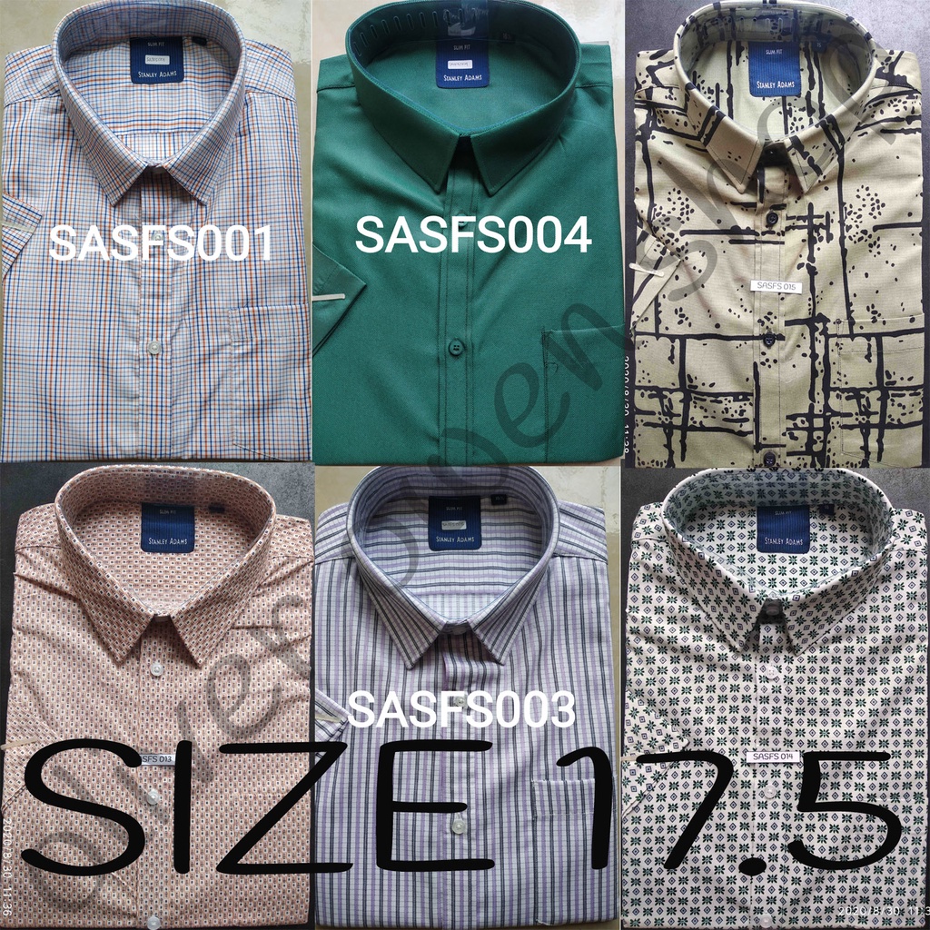 Kemeja Slim Fit Lengan Pendek Merek Stanley Adams Size 17.5