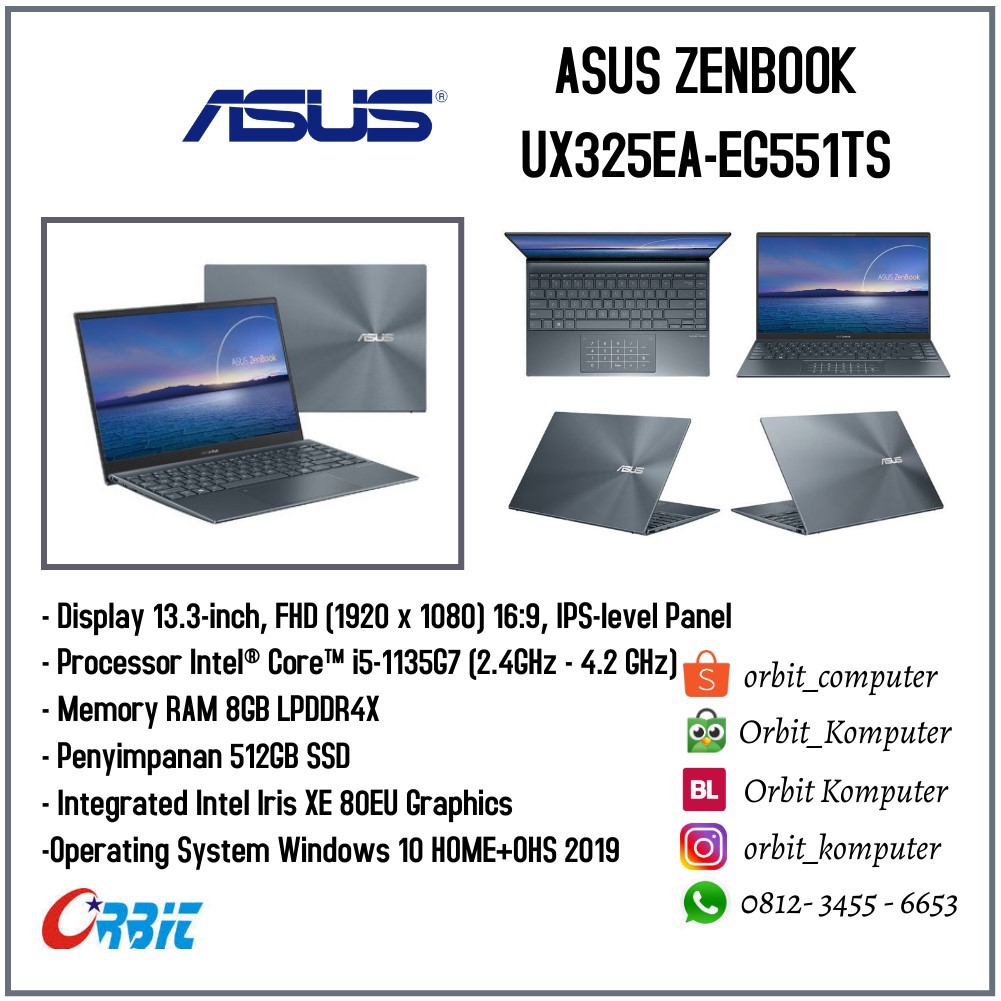 Asus Zenbook UX325EA-EG551TS Intel Core i5-1135G7 RAM 8GB SSD 512GB