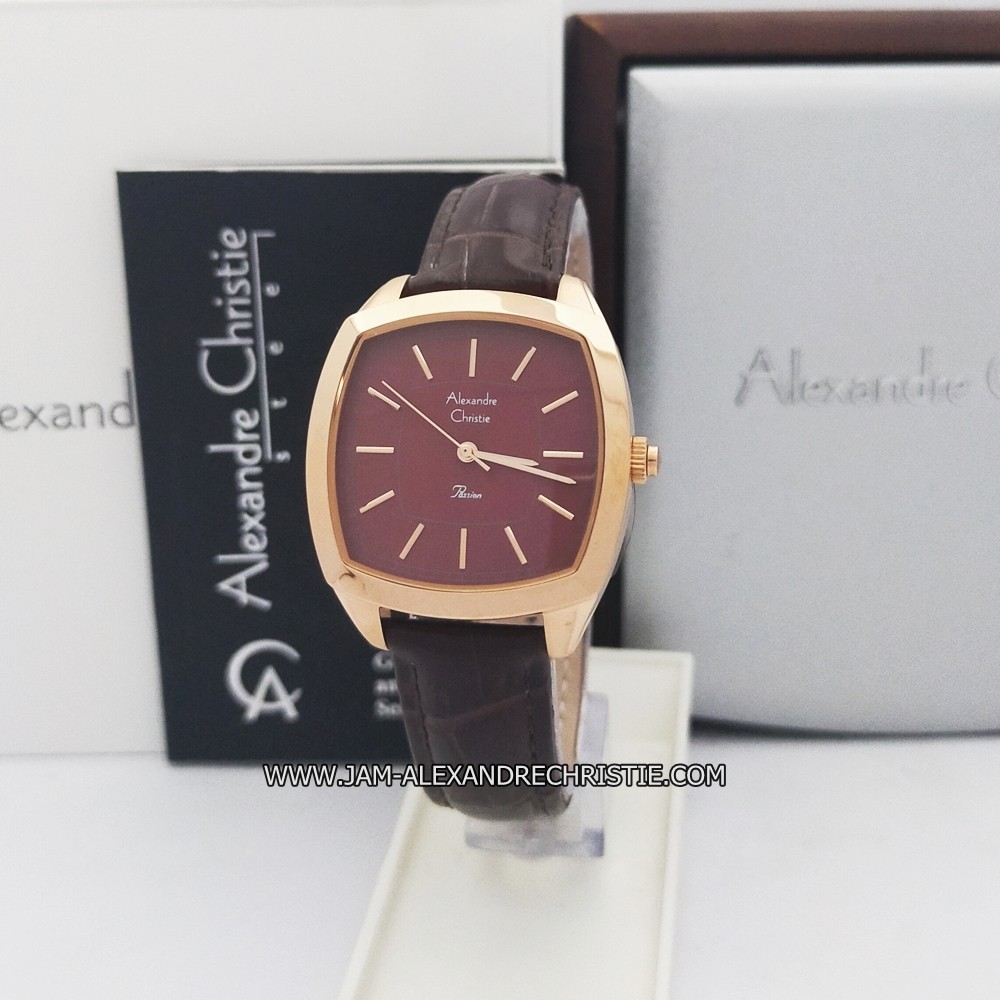 Jam Tangan Wanita Alexandre Christie AC 2884 LH BWRGRD brown rosegold red