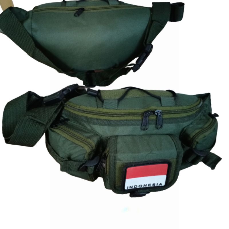 tas waist bag - waistbag pinggang tactical army plus patch rubber