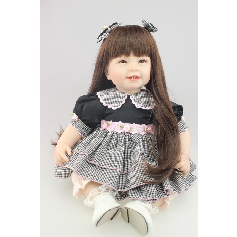 Long Hair Girl Realistic Reborn Doll Babies Silicone Lifelike Baby Dolls
