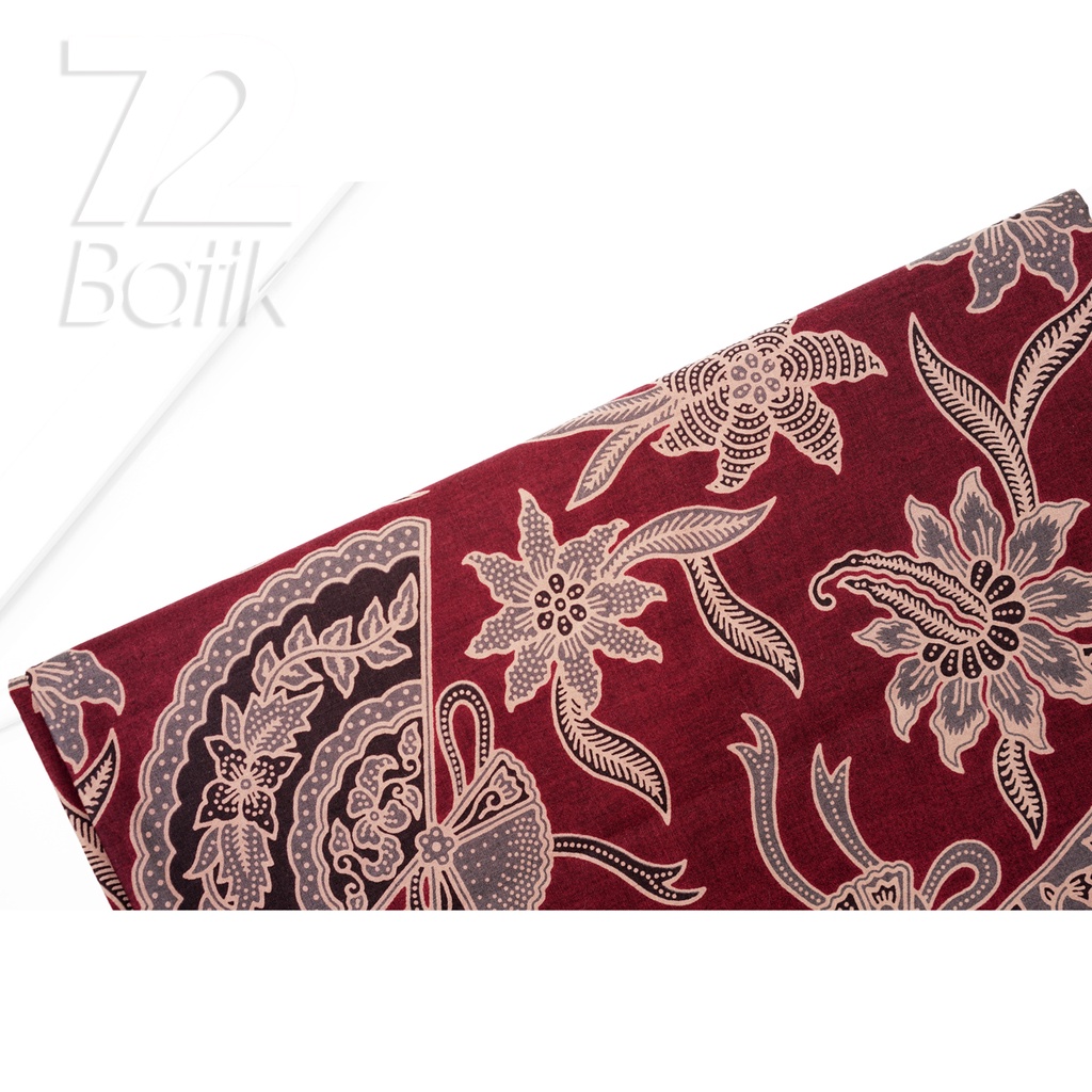 KAIN BATIK PREMIUM Bahan Katun Motif Kembang Kipas Warna Merah 722545 Cap 72 Jarik Jarit Samping Kebat Panjang Batik Katun Modern Premium Bahan Seragam Batik Pernikahan Kantor Keluarga Murah Kamen Jadi Batik Bali Lembaran