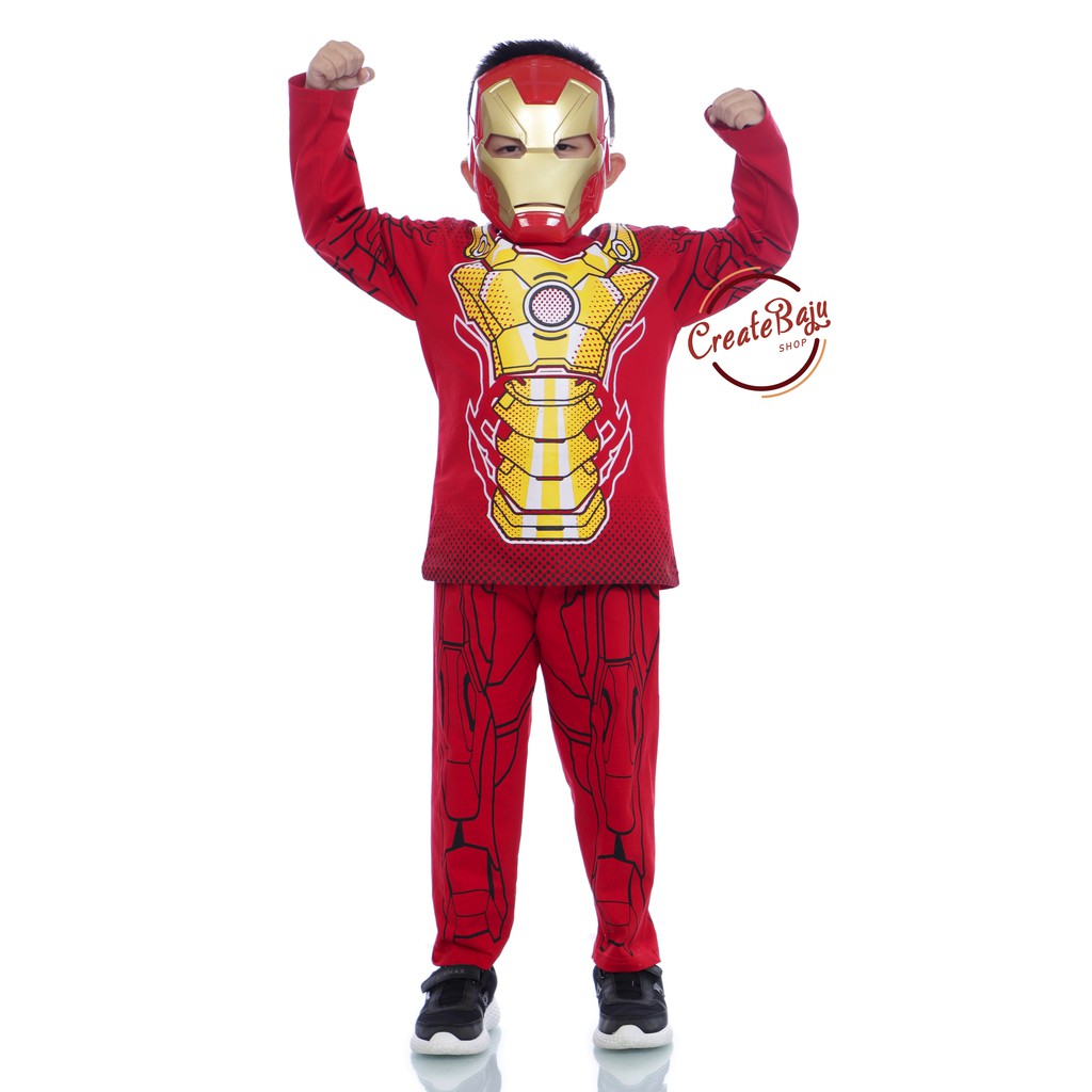 Setelan Topeng Kostum Anak Laki-Laki Hayami 2-7 Thn Ironman GRATIS TOPENG Baju Anak Laki Superhero