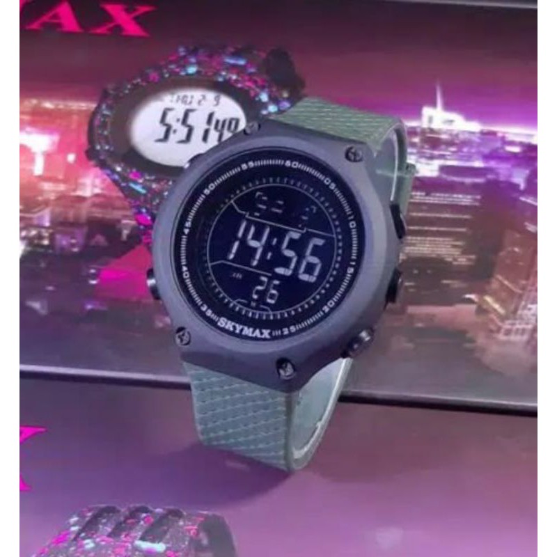 JAM TANGAN PRIA DIGITAL SKYMAX STRAP SILIKON TAHAN AIR 30M