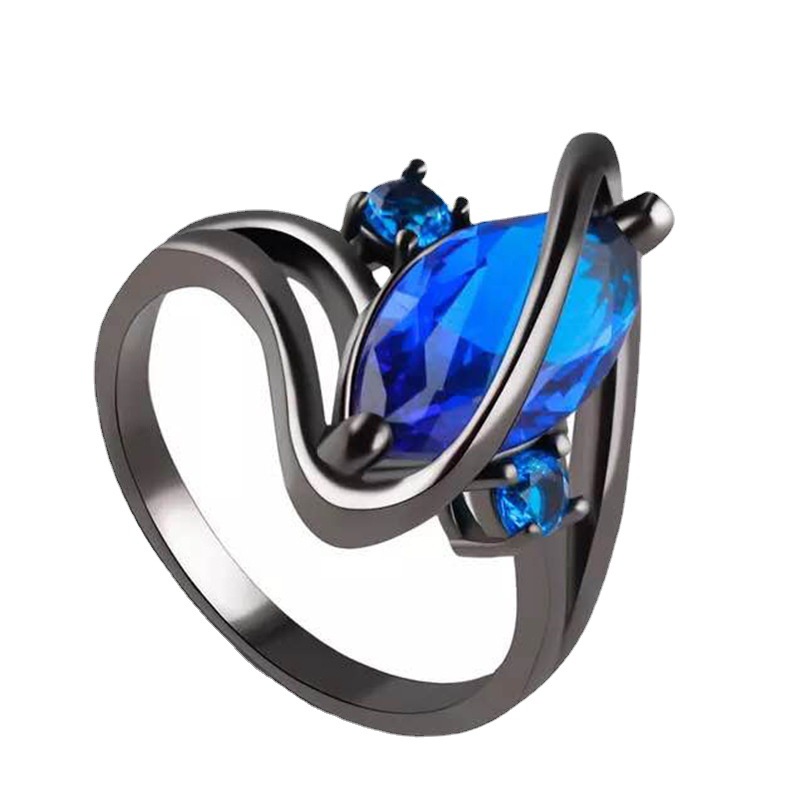 Cincin Sapphire Marquise Unik Bahan Stainless Steel Warna Hitam