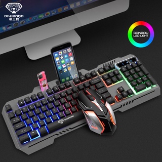 Divipard Keyboard Mouse Gaming Combo GMK-70 Kabel USB 2.0 Plus LED Lightning Metal Cover Plus Docking Handphone