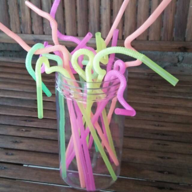 Sedotan Plastik ulir panjang warna warni