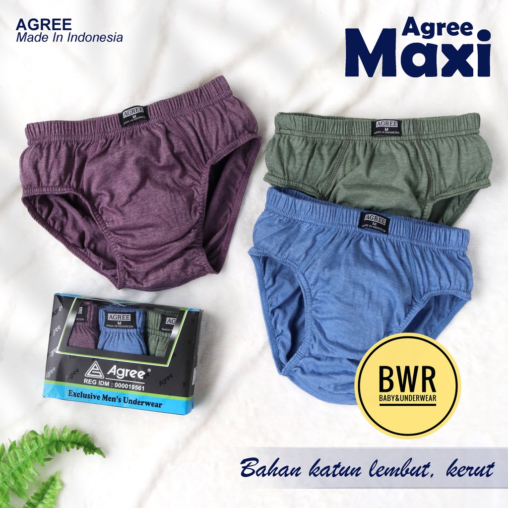 [ 3pc ] AGREE |   CD Agree 8889 BIRU | Celana Dalam Pria Maxi Karet Kerut - Bwr