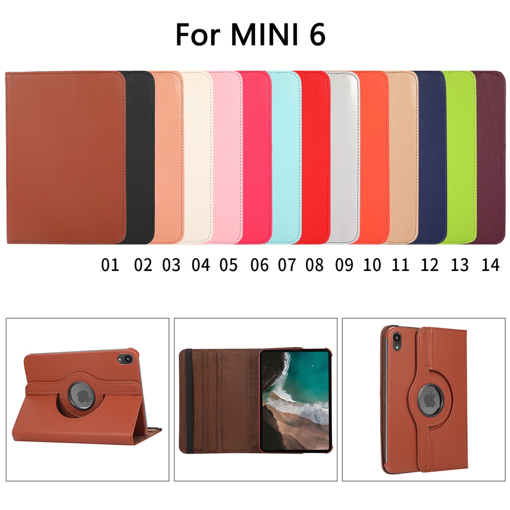 For iPad mini 6 (2021) 8.3 &quot;A2568 iPad 6th 5th Generation iPad mini 5 4 3 2 1 7.9&quot; Fashion 360° Rotating Stand Tablet Shockproof Leather Case Flip Casing Cover Pelindung