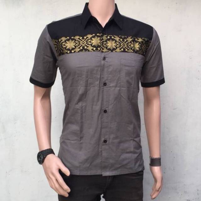 Kemeja Kombinasi Batik abu-abu mix prada Bintang | Shopee