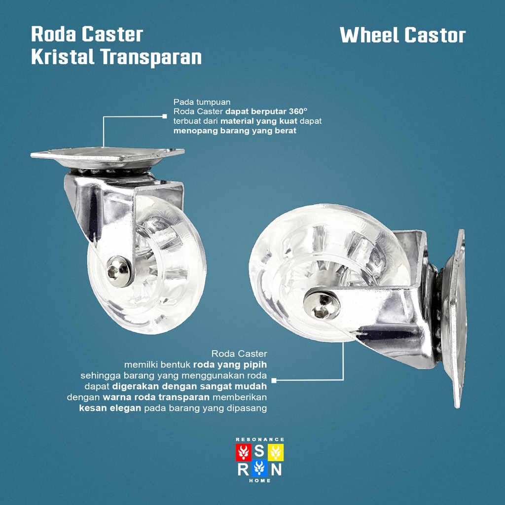 Roda Kastor Kristal Transparan 2 Inch / Caster Etalase Troli Resonance Home